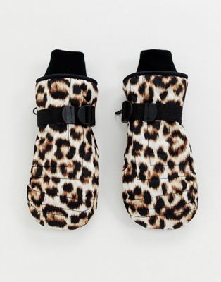 ASOS 4505 ski leopard print mitten gloves