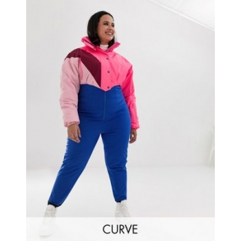 ASOS 4505 Curve ski jumpsuit in colourblock with funnel neck