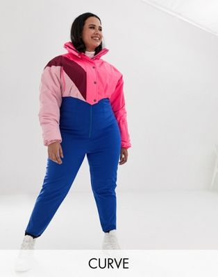 ASOS 4505 Curve ski jumpsuit in colourblock with funnel neck