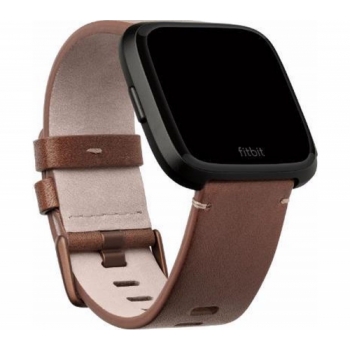 FITBIT Versa Leather Band - Cognac, Small + Versa - Black Aluminium