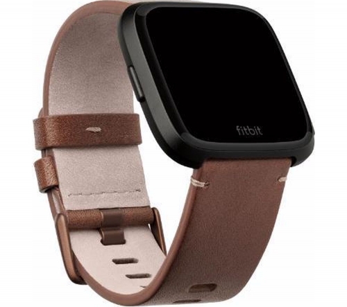 FITBIT Versa Leather Band - Cognac, Small + Versa - Black Aluminium