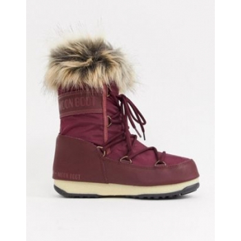 Moon Boot Monaco Faux Fur Cuff Snowboots in Burgundy