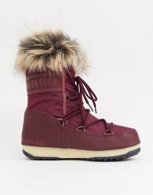 Moon Boot Monaco Faux Fur Cuff Snowboots in Burgundy