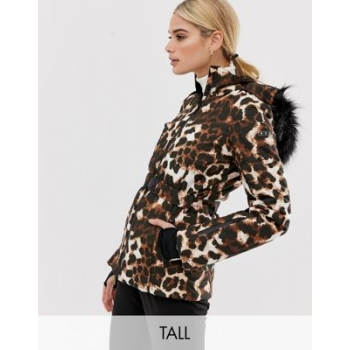 ASOS 4505 Tall ski mix and match jacket with belt and padded panel detail in leopard print