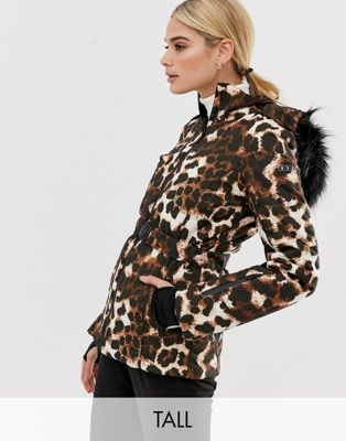 ASOS 4505 Tall ski mix and match jacket with belt and padded panel detail in leopard print