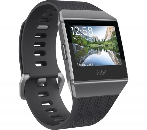 FITBIT Ionic - Charcoal & Smoke Grey + Ionic Leather Band - Cognac, Large