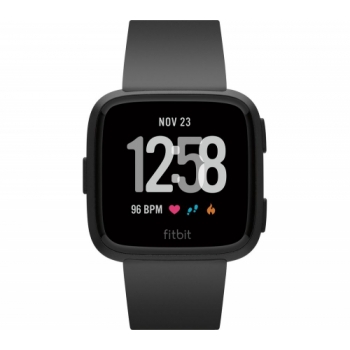 FITBIT Versa - Black Aluminium + Versa Leather Band - Blue, Small