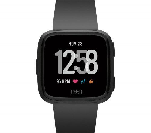 FITBIT Versa - Black Aluminium + Versa Leather Band - Blue, Small