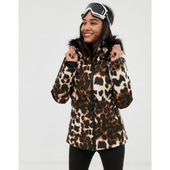 ASOS 4505 ski mix and match jacket with belt and padded panel detail in leopard print