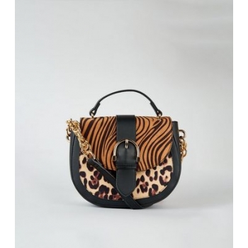 Brown Tiger and Leopard Print Saddle Bag