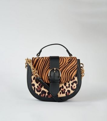 Brown Tiger and Leopard Print Saddle Bag