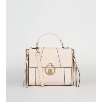 Nude Mixed Panel Ring Front Satchel Bag