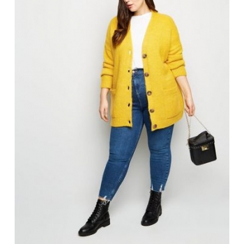 Curves Yellow Pocket Front Button Up Cardigan