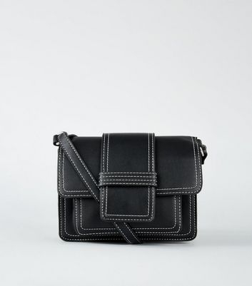 Black Contrast Stitch Cross Body Bag