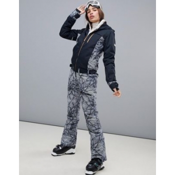 Roxy Illusion ski suit in black/multi print