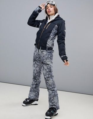 Roxy Illusion ski suit in black/multi print