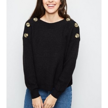 Black Faux Horn Button Shoulder Jumper