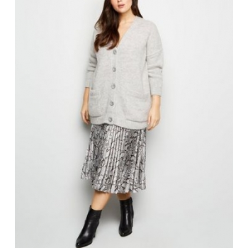 Curves Grey Pocket Front Button Up Cardigan