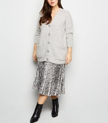 Curves Grey Pocket Front Button Up Cardigan