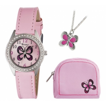 Tikkers Girls' Pink Butterfly Watch Set