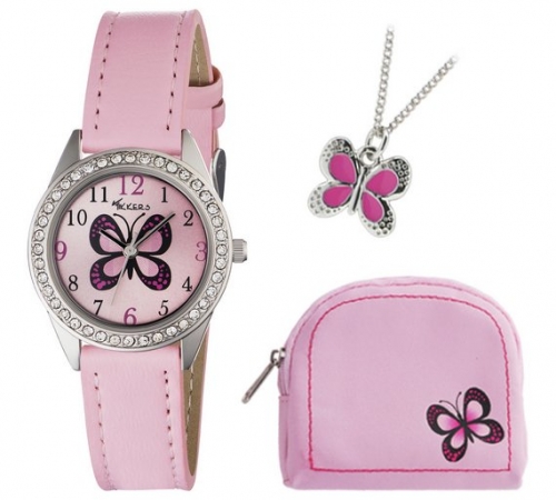 Tikkers Girls' Pink Butterfly Watch Set