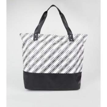 Black Stripe Love Slogan Oversized Tote Bag