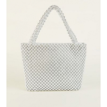 Silver Beaded Grab Tote Bag