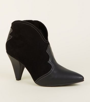 Black Cone Heel Western Boots