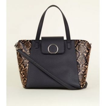 Black Faux Snakeskin Panel Mini Tote Bag