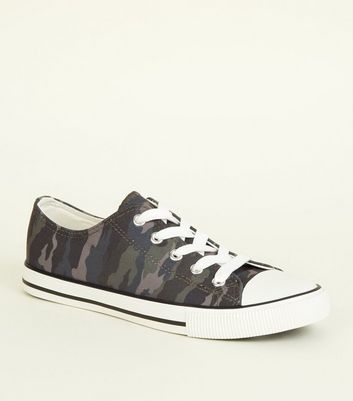 Khaki Camo Canvas Lace Up Trainers