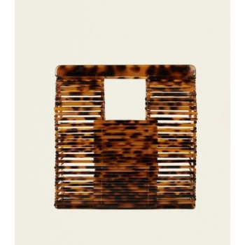 Brown Faux Tortoiseshell Slatted Tote Bag