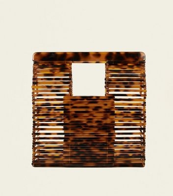 Brown Faux Tortoiseshell Slatted Tote Bag