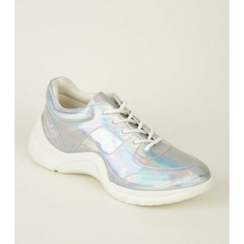 Silver Holographic Curved Sole Chunky Trainers