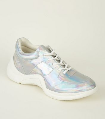 Silver Holographic Curved Sole Chunky Trainers