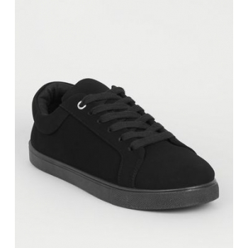 Black Suedette Eyelet Lace Up Trainers