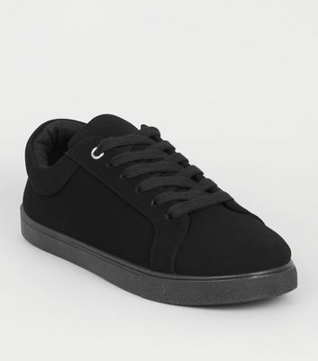 Black Suedette Eyelet Lace Up Trainers