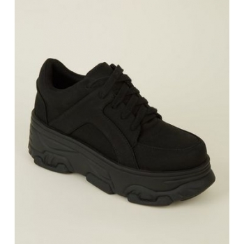 Black Suedette Chunky Platform Trainers