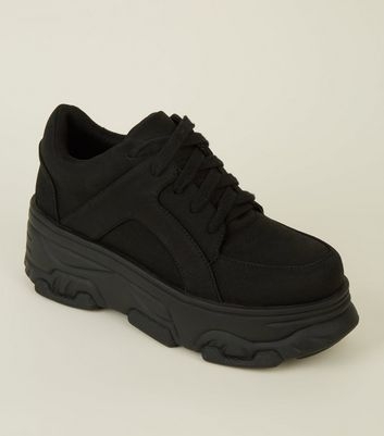 Black Suedette Chunky Platform Trainers