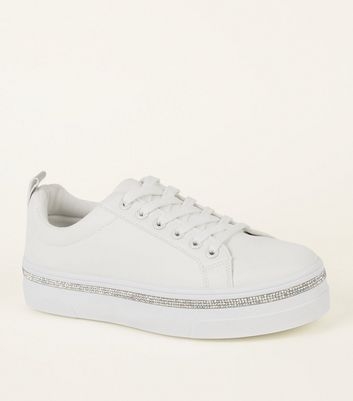 White Diamanté Trim Flatform Trainers