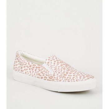 Stone Leopard Print Slip On Trainers