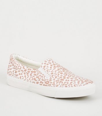 Stone Leopard Print Slip On Trainers