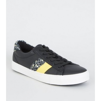 Black Leopard Print Side Stripe Trainers