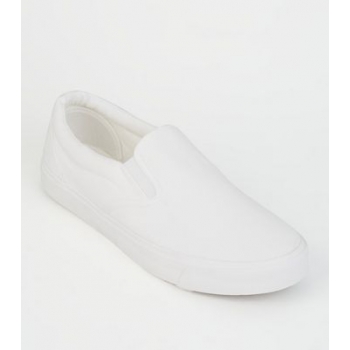 White Canvas Slip On Trainers