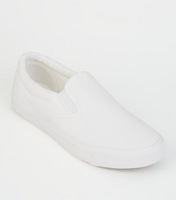 White Canvas Slip On Trainers