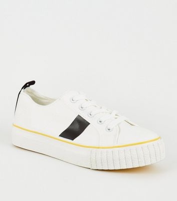 White Side Stripe Lace Up Trainers