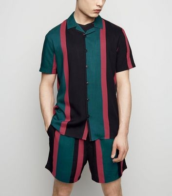 Black Vertical Stripe Revere Collar Shirt