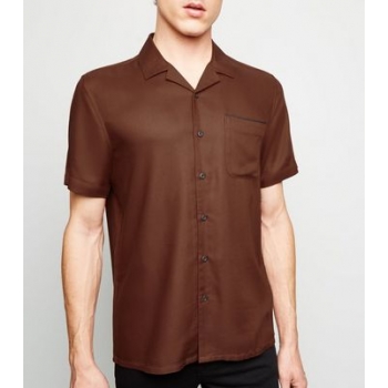 Brown Piped Short Sleeve Shirt