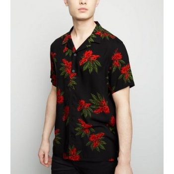 Red Floral Print Revere Collar Shirt