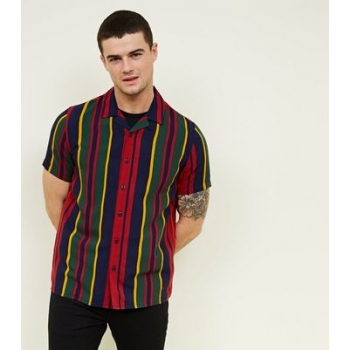 Dark Red Vertical Stripe Short Sleeve Shirt