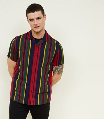 Dark Red Vertical Stripe Short Sleeve Shirt